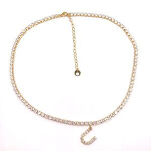 Gold Cubic Zirconia Initial U Choker Necklace